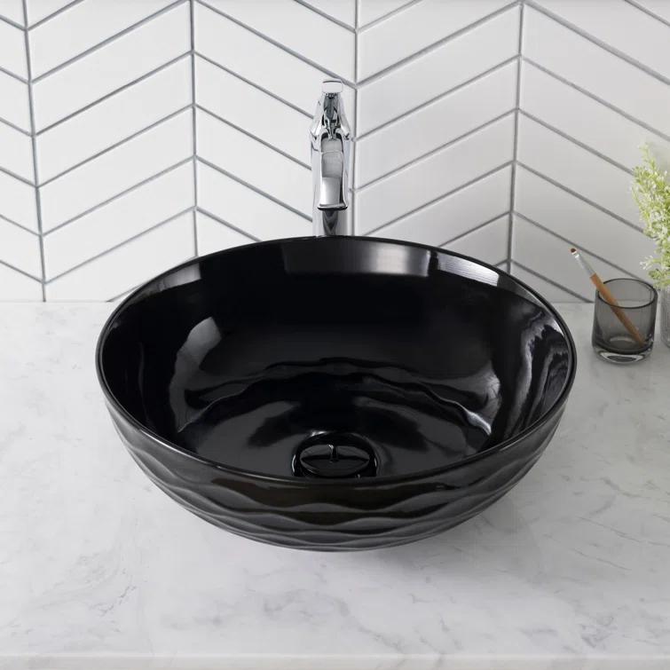 KRAUS Viva Thin Porcelain Ceramic Vessel Bathroom Sink with Pop-Up Drain