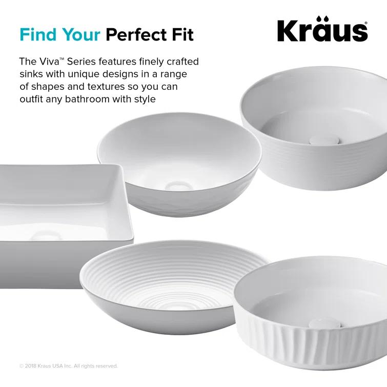 KRAUS Viva™ Thin Porcelain Ceramic Vessel Bathroom Sink with Pop-Up Drain