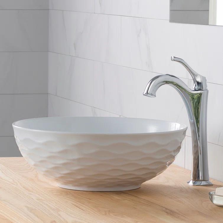 KRAUS Viva™ Thin Porcelain Ceramic Vessel Bathroom Sink with Pop-Up Drain
