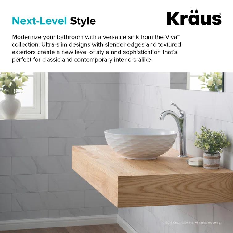 KRAUS Viva™ Thin Porcelain Ceramic Vessel Bathroom Sink with Pop-Up Drain