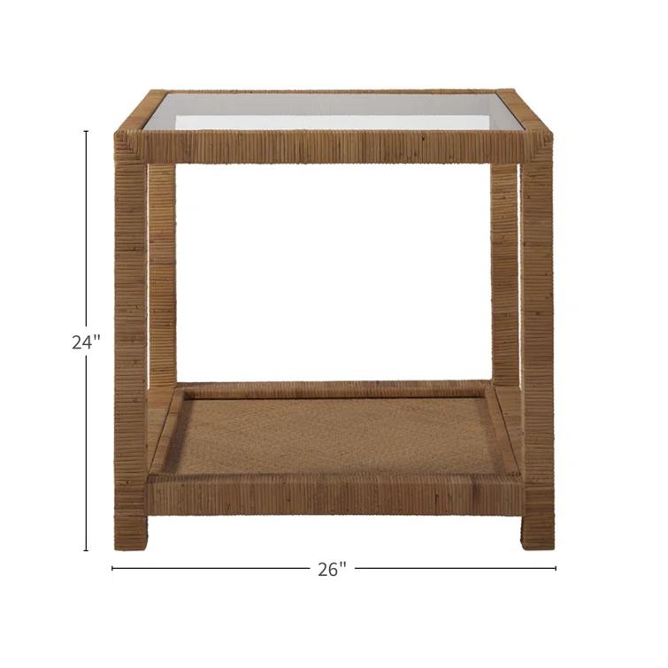 Coastal Charm 26" Brown Rattan and Glass Square End Table