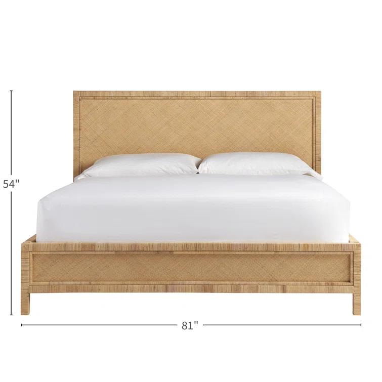 Maklaine Coastal Wicker / Rattan Panel Bed King in Mahogany Finish