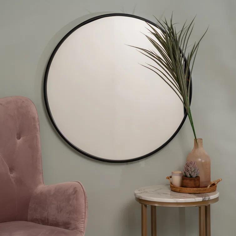 Luna 30" Round Black Matte Wood Wall Mirror