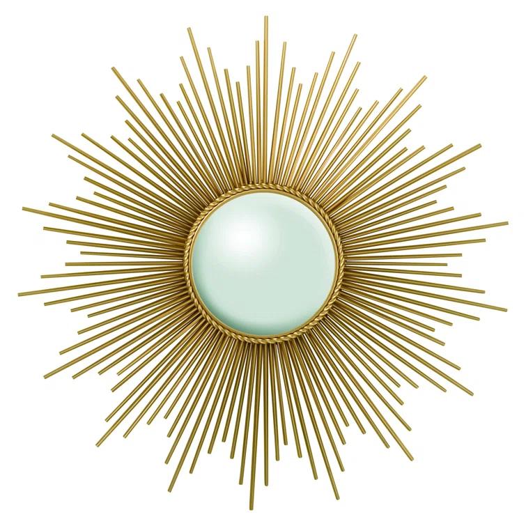 Antique Brass Sunburst Round Wood Mirror 39"