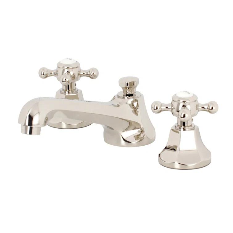 Kingston Brass Metropolitan Two-Handle 3-Hole Deck Mount Widespread Bathroom Faucet with Brass Pop-Up Drain
