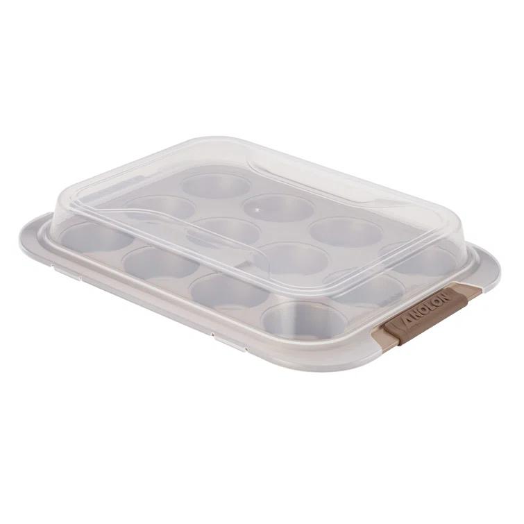 Anolon Anolon Advanced Bakeware 12-Cup Nonstick Muffin Pan with Silicone Grips and Lid, Bronze