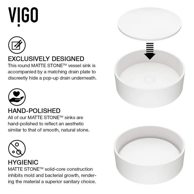 Anvil 16" L x 16" W x 5" H Matte White Handmade Round Vessel Bathroom Sink