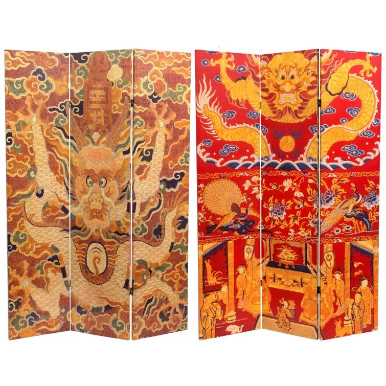 Oriental Furniture 6 ft. Tall Dragon of the Red Chamber Room Divider - 3 Panel
