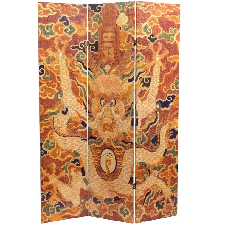 Oriental Furniture 6 ft. Tall Dragon of the Red Chamber Room Divider - 3 Panel