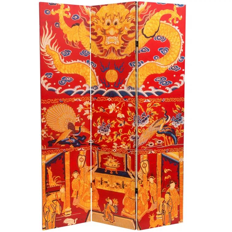 Oriental Furniture 6 ft. Tall Dragon of the Red Chamber Room Divider - 3 Panel