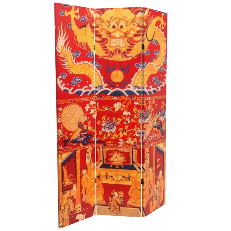 Oriental Furniture 6 ft. Tall Dragon of the Red Chamber Room Divider - 3 Panel