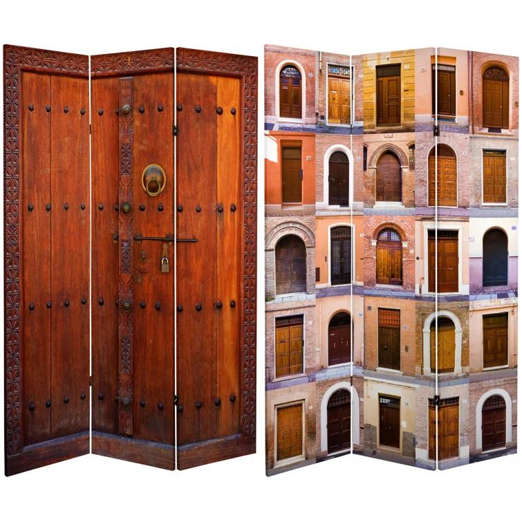 Oriental Furniture 6 ft. Tall Double Sided Doors Canvas Room Divider - 3 Panel