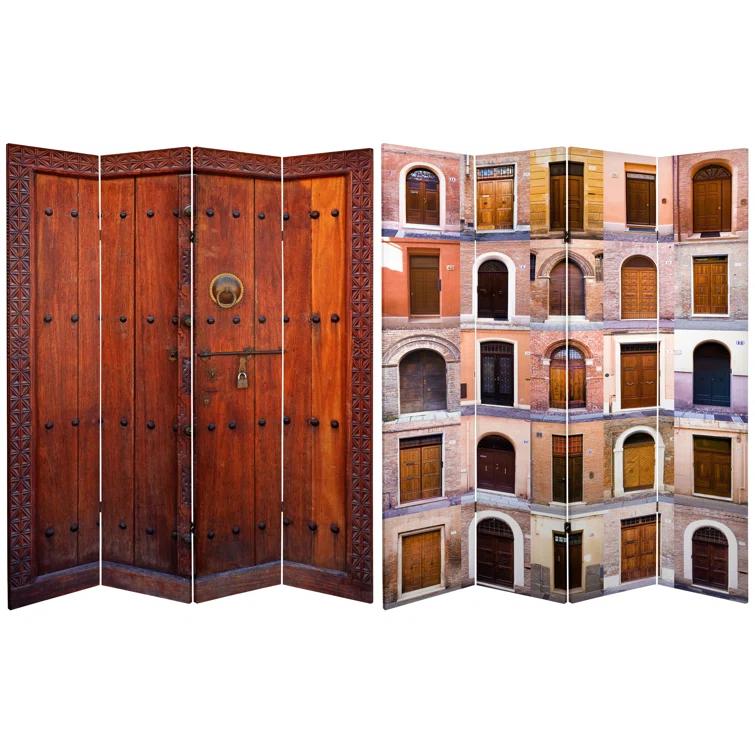 6' Tall Double Sided Doors Canvas Room Divider 4 Panel - Oriental Furniture: Gallery Quality, No Assembly Required