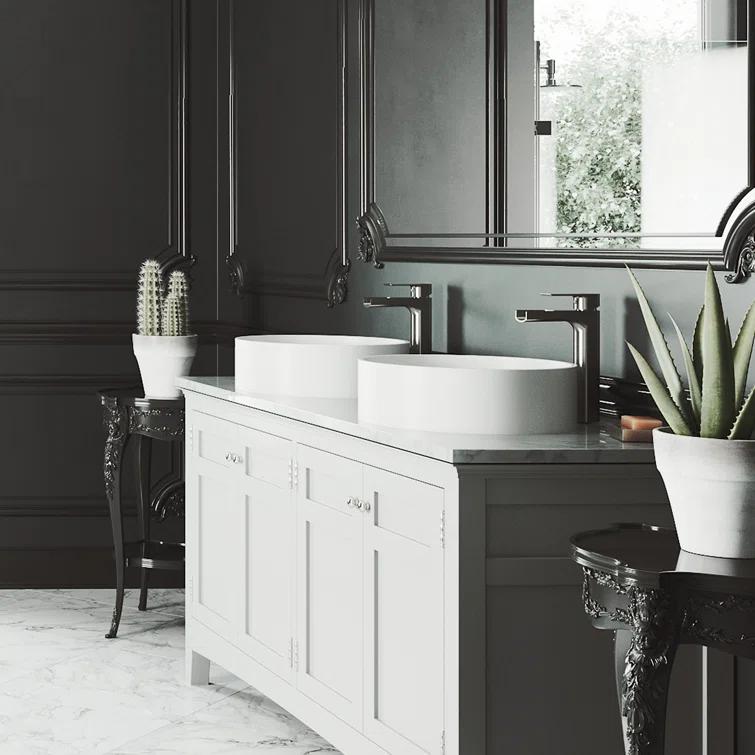 Anvil 16" L x 16" W x 5" H Matte White Handmade Round Vessel Bathroom Sink