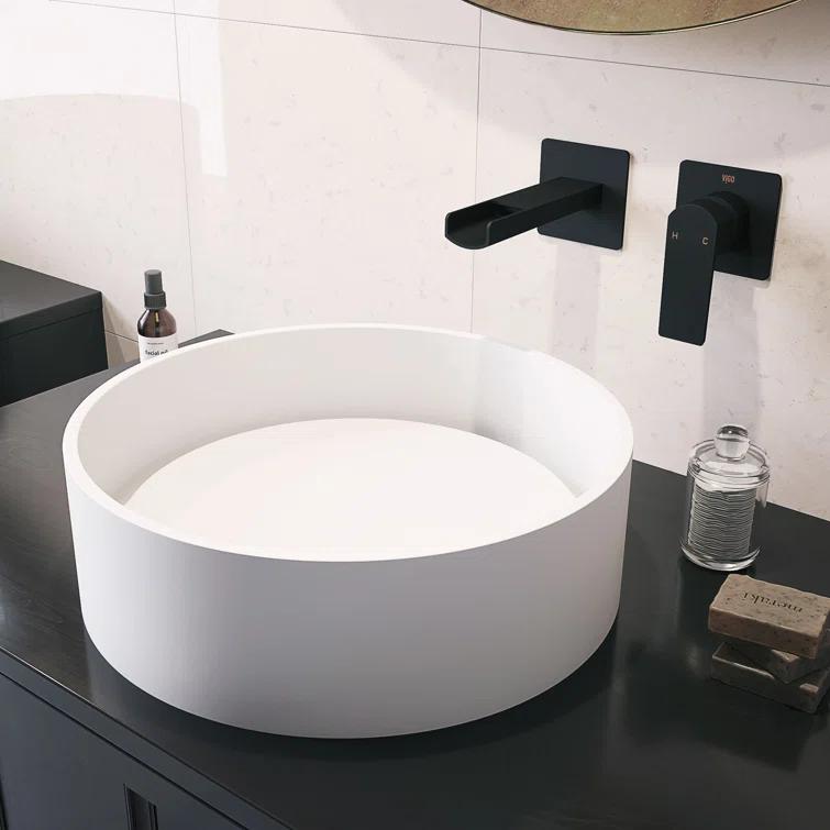 Anvil 16" L x 16" W x 5" H Matte White Handmade Round Vessel Bathroom Sink