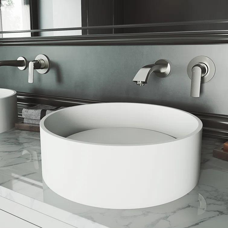 Anvil 16" L x 16" W x 5" H Matte White Handmade Round Vessel Bathroom Sink