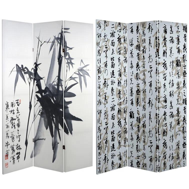 Oriental Furniture 6 ft. Tall Bamboo Calligraphy Canvas Room Divider - 3 Panel