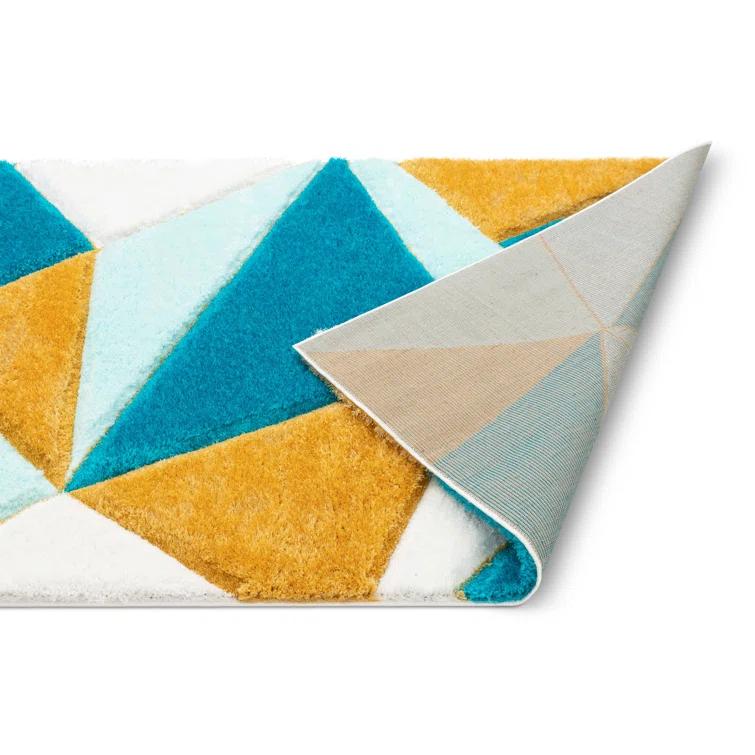 Cobina Geometric Shag Blue/Yellow Area Rug