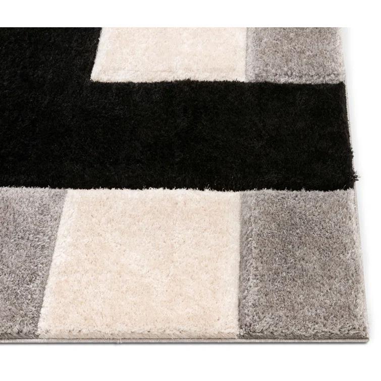 Cobina Geometric Shag Black/Gray Area Rug
