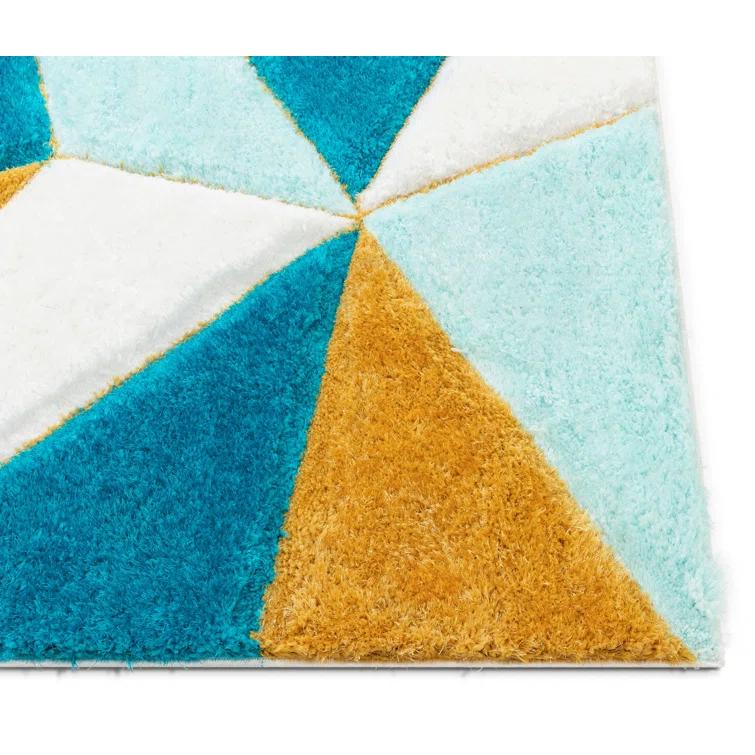 Cobina Geometric Shag Blue/Yellow Area Rug