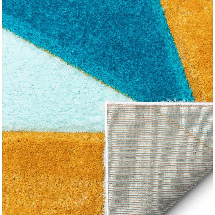 Cobina Geometric Shag Blue/Yellow Area Rug