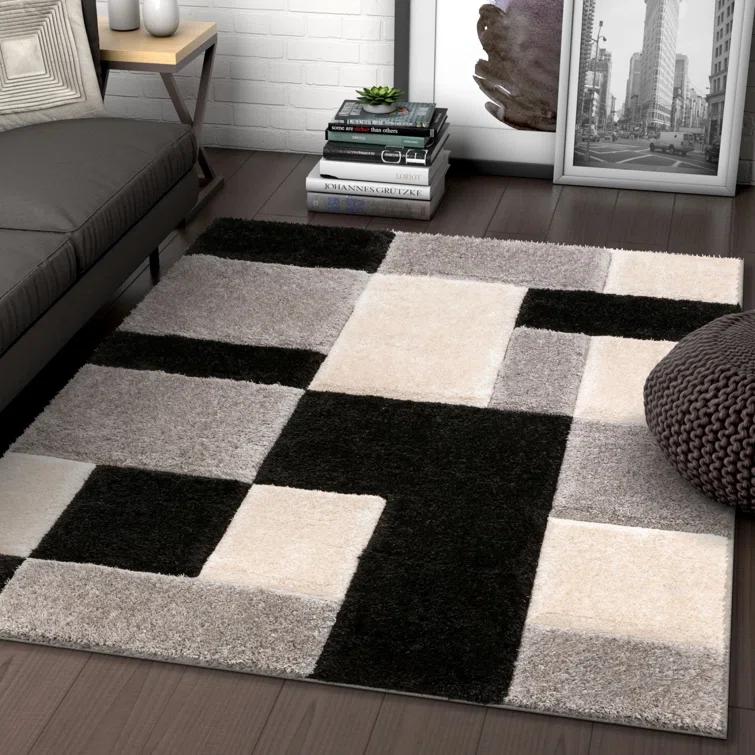 Cobina Geometric Shag Black/Gray Area Rug