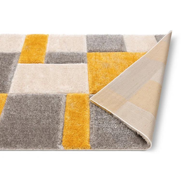 Cobina Escondido Yellow Modern Geometric 3D Textured Shag Rug