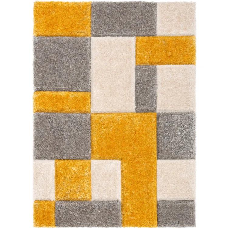 Cobina Escondido Yellow Modern Geometric 3D Textured Shag Rug