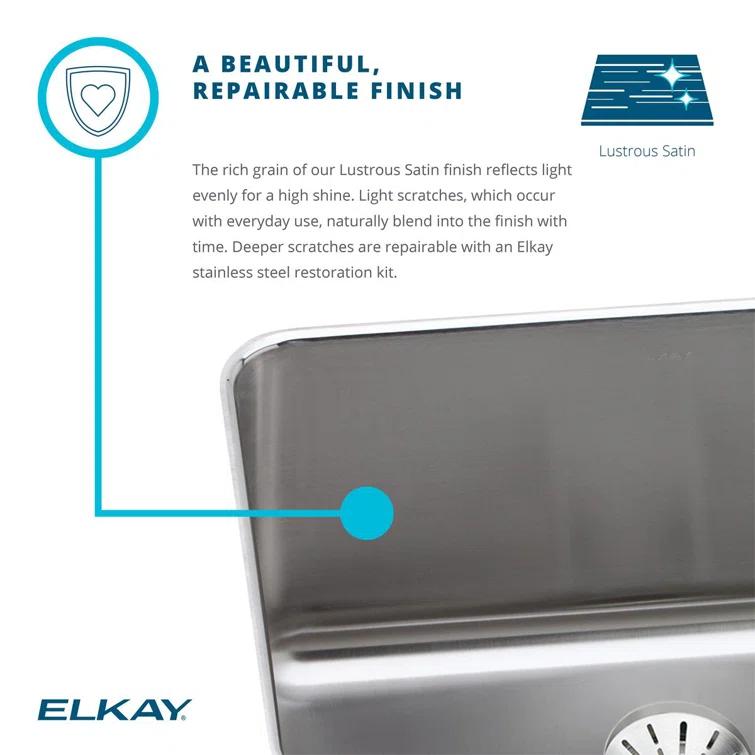 Elkay DLR332210PDMR2 Lustertone 33" L x 22" W Double Basin Drop-In Kitchen Sink with Drain Assembly