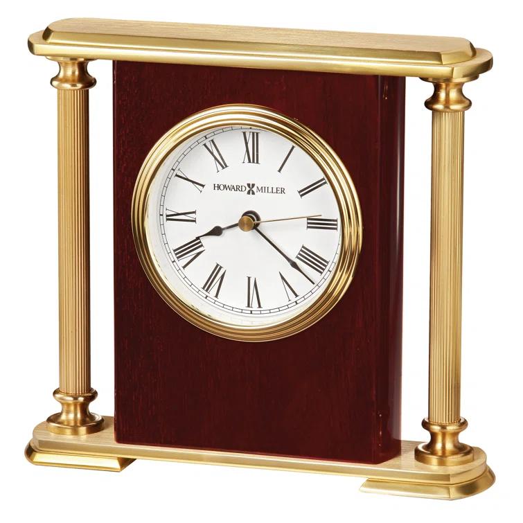 Howard Miller® Table Clocks Glam Roman Numeral Quartz Movement / Crystal Tabletop Clock in Rosewood/Fluted Brass