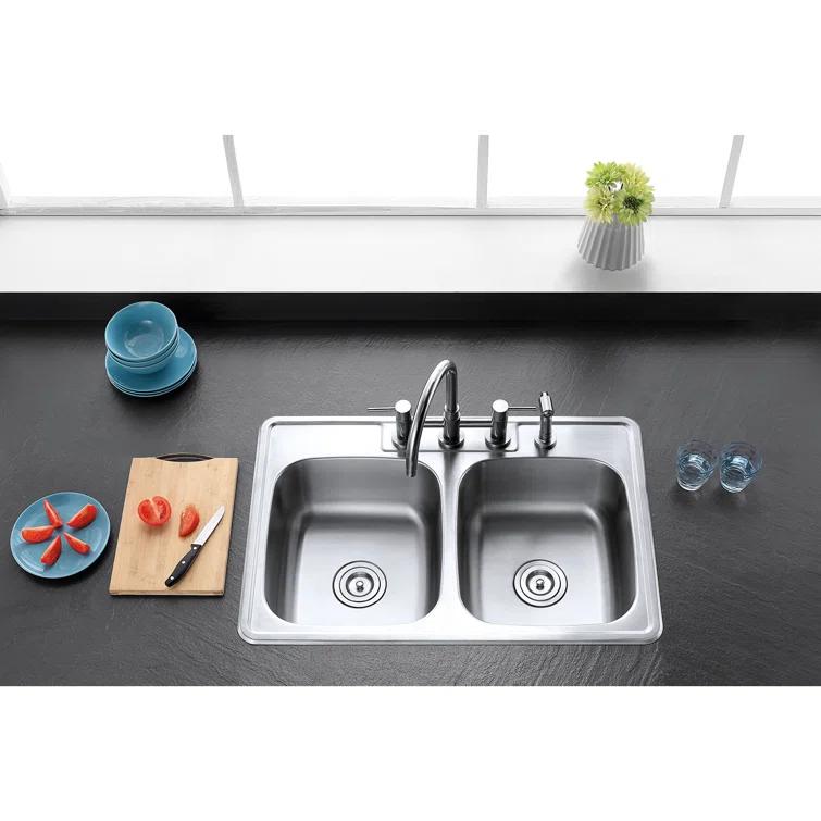 Studio 33" L x 22" W Drop-In Kitchen Sink with Faucet