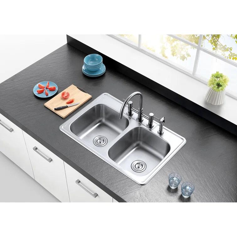 Studio 33" L x 22" W Drop-In Kitchen Sink with Faucet