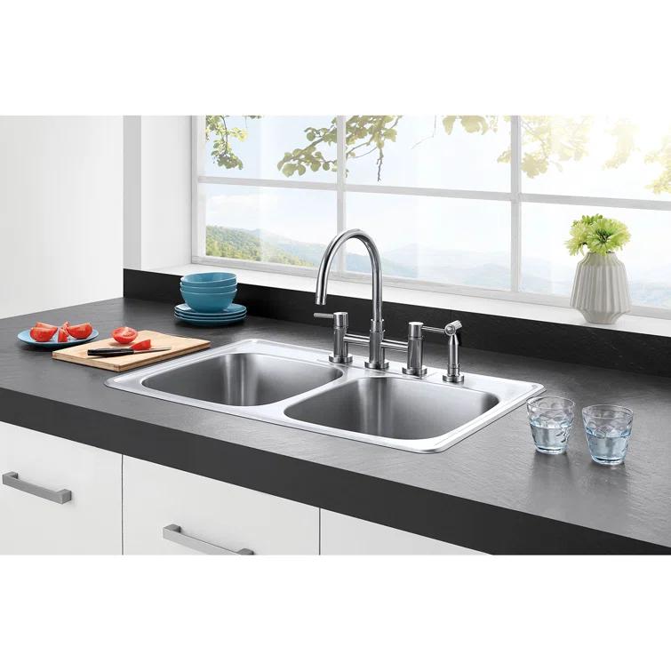 Studio 33" L x 22" W Drop-In Kitchen Sink with Faucet