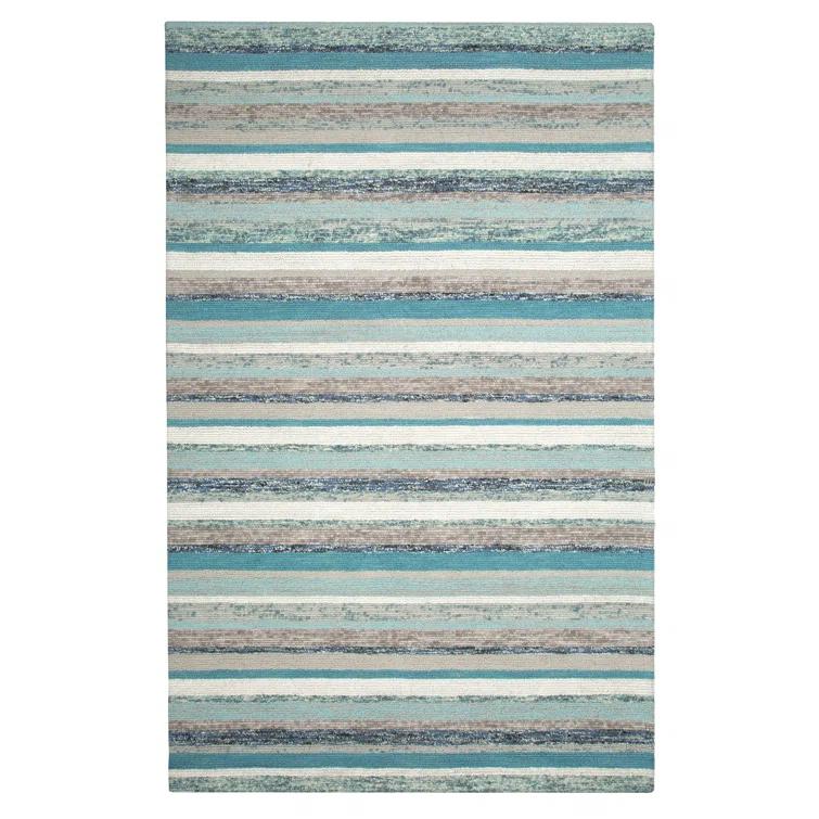 Fairfield Striped Handmade Tufted Blue/White/Brown Area Rug