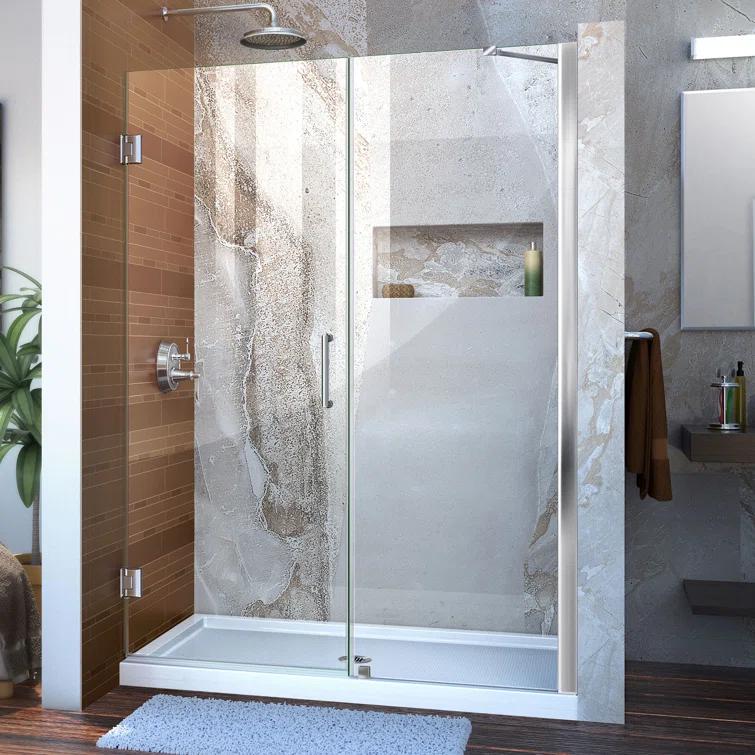 DreamLine Unidoor 57" W x 72" H Hinged Frameless Shower Door and Fixed Panel with ClearMax Glass Treatment SHDR-20577210-01