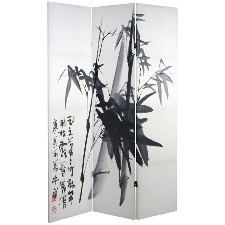 Oriental Furniture 6 ft. Tall Bamboo Calligraphy Canvas Room Divider - 3 Panel