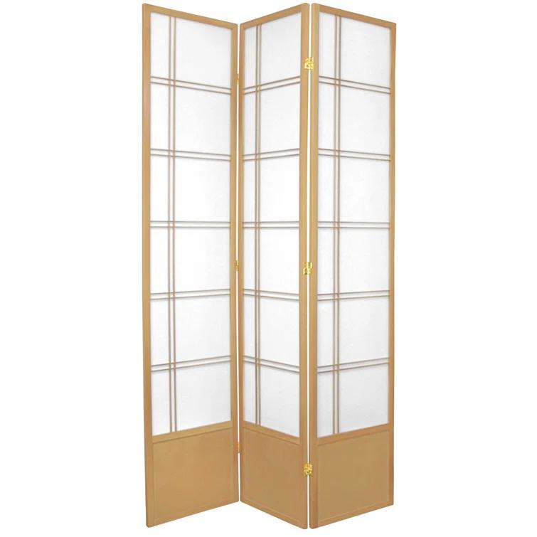 Handmade 84-inch Double-cross Wood/Rice-paper Shoji Screen (China) 3 Panel Natural