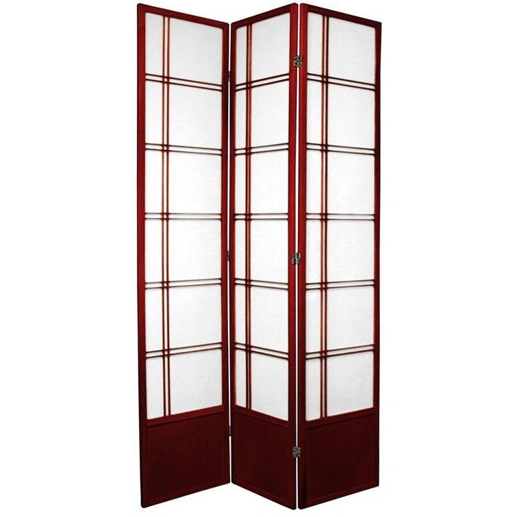 Handmade 84-inch Double-cross Wood/Rice-paper Shoji Screen (China) 3 Panel Rosewood