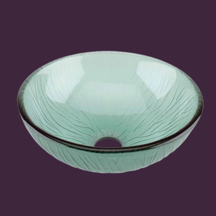 Bathroom Tempered Glass Vessel Sink With Drain Frosted Green Mini Bowl Basin