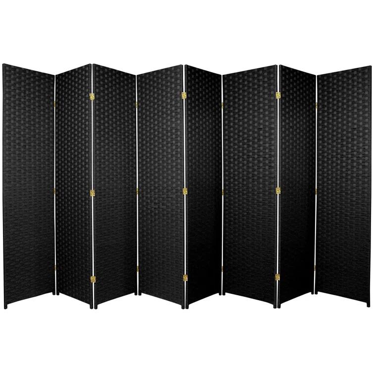 8 Panel Tall Woven Fiber Room Divider Black