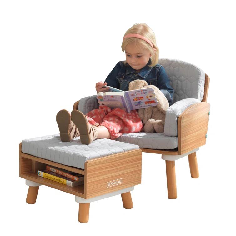 Kids 8.34'' Wood Club Chair Chair and Ottoman