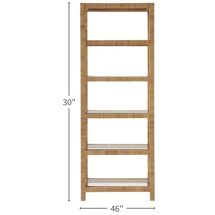 Escape Long Key Woven Brown Rattan 5 Shelf Bookcases with Glass Shelves