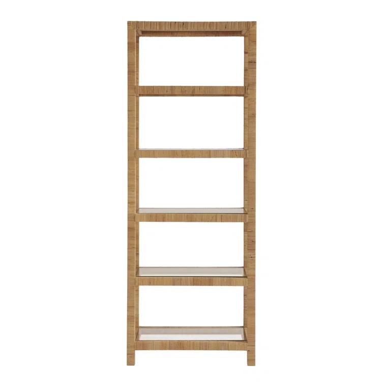 Escape Long Key Woven Brown Rattan 5 Shelf Bookcases with Glass Shelves