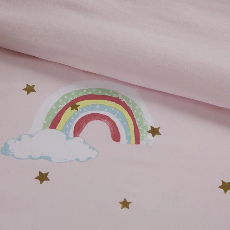 Intelligent Design Kids Alicia Rainbow and Metallic Stars Comforter Set with Bed Sheets