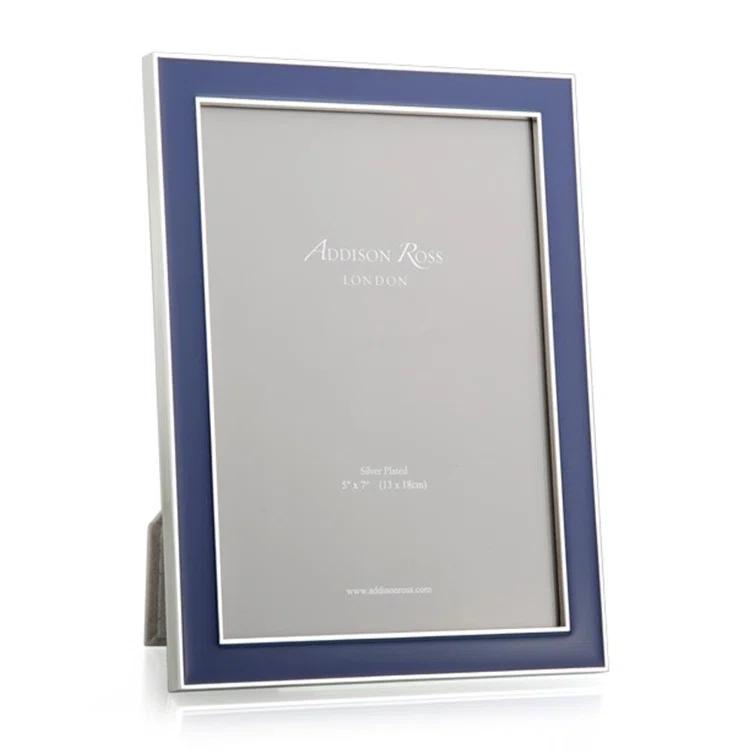 Silver and Navy Blue Enamel 4x6 Tabletop Photo Frame