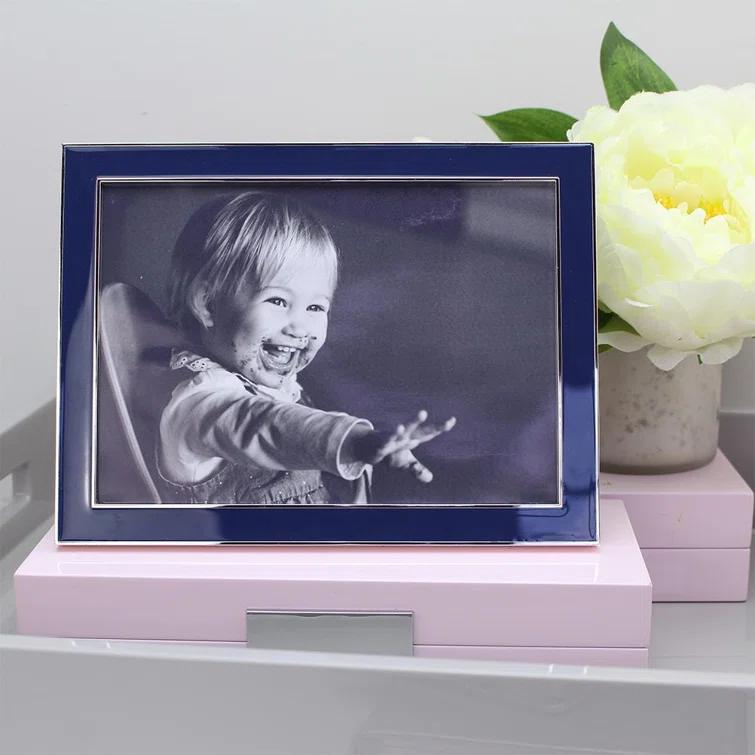 Silver and Navy Blue Enamel 4x6 Tabletop Photo Frame