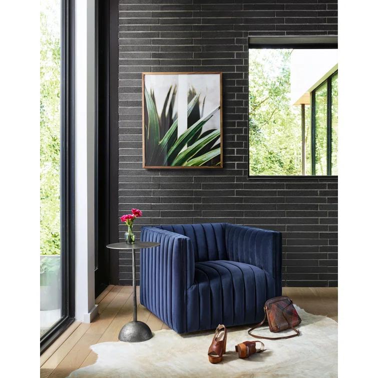 Sapphire Navy Swivel Glove Chair in Luxurious Leather and Wood