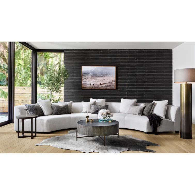 Saban 2-Piece Curved Sectional Sofa - Ivory Linen