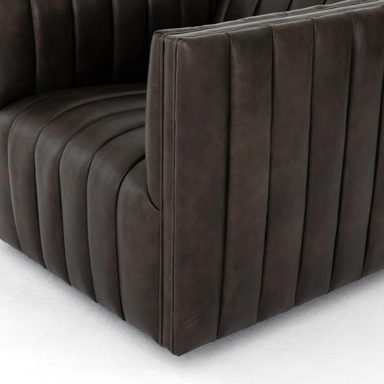 Deacon Wolf Genuine Leather 32" Modern Swivel Chair in Black