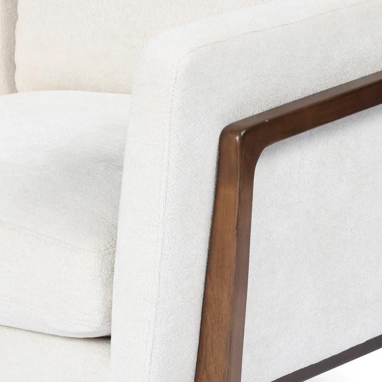 Camargue Cream Ivory Linen and Pecan Birch Wood Accent Chair